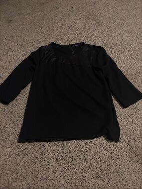 Express Black 3/4 Sleeve Mixed-Media Blouse